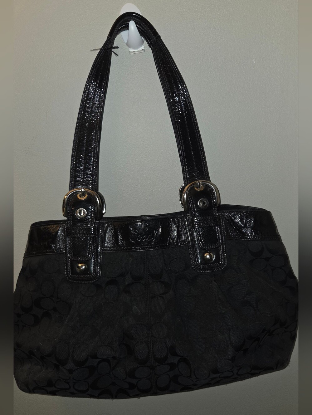 Coach Vintage Soho Pleated Signature Tote Bag Black Jacquard F13743 Y2k Vintage